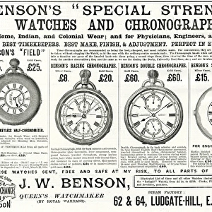Advert for Bensons pocket watches with roman numerals 1888