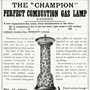 Advert for Champion combustion gas lamp 1889