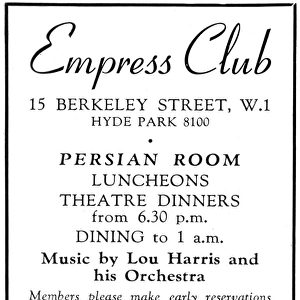 Advertisement for The Empress Club, 13 Berkeley Street