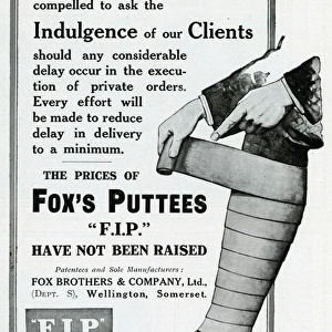 Advert for Foxs Puttees military authorities 1914