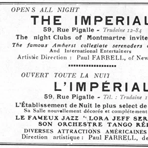 Advert for L Imperial nightclub, 59 Rue Pigalle, Montmartre Date: 1920s