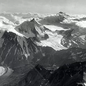 Aerial view of the Swiss Alps with Mont Blanc