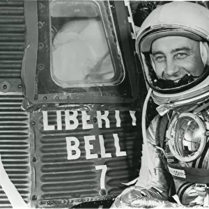 Astronaut Virgil ?Gus? Grissom beside his Mercury space?