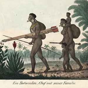Botocudo chief and woman with blowpipe, Eastern Brazil