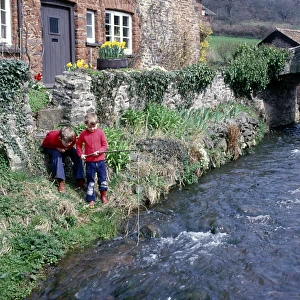 Two boys fishing, Allerford, Somerset