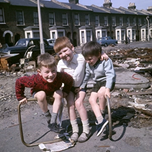 Boys playing with junk, Balham, SW London