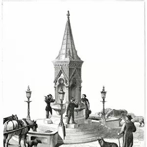 Brentford public fountain for people and animals at Kew Bridge. Erected at the request of Mrs. Wheeler on memorial to her late husband, Samuel Wheeler at a cost of £1600. Date: 1877