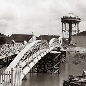Bridge and water tower, Shanghai, China, circa 1890