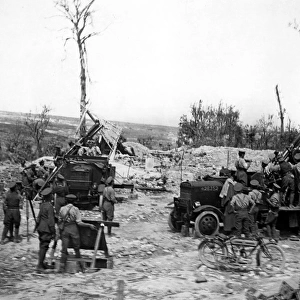 British anti-aircraft guns in action, Western Front, WW1