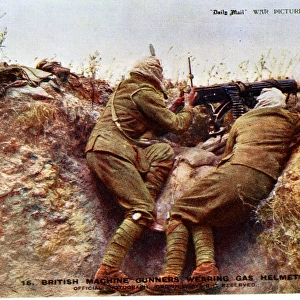 British machine gunners in gas helmets, WW1