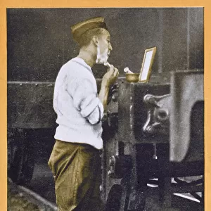 British Tommy shaves against armoured train - WWI