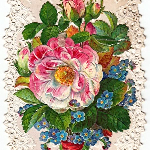 Bunch of assorted flowers on a greetings card