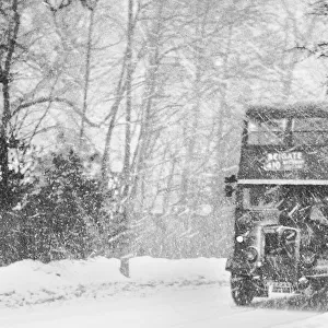 Bus in snow blizzard, en route to Reigate, Surrey