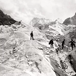 c. 1870s - Switzerland - climbing on the ice of a glacier