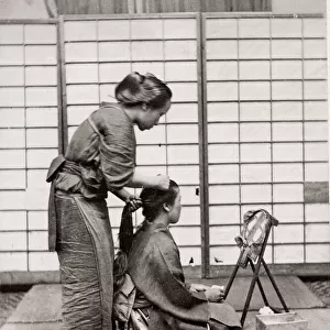 c. 1871 Japan - female hairdresser - from The Far East magazine