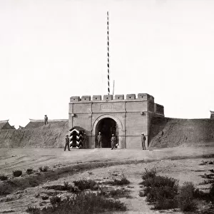 c. 1900 China - fortress walls with soldiers