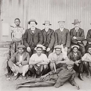c. 1900 South Africa - group black & white miners with tools