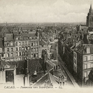 Calais, France - rooftop view of houses and church steeple