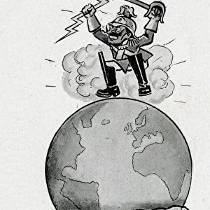 Cartoon, Atlas with Kaiser Wilhelm on a globe, WW1