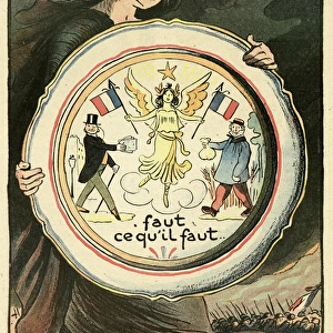 Cartoon, Marianne with a patriotic plate, WW1