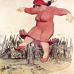 Cartoon, revolutionary Frenchwoman in Paris
