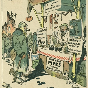 Cartoon, Stall selling tobacco, WW1