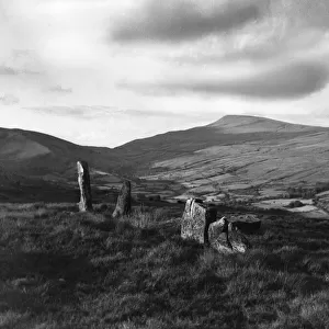 Cerrig Duon prehistoric standing stone circle, on a mountain top near Craig-y-Nos