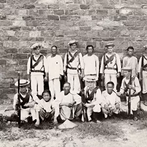 Chinese, European troops Weihaiwei, Weihai, China c. 1900