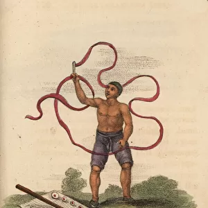 Chinese juggler keeping a 100-foot long ribbon