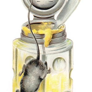 Christmas card in the shape of a honey pot with mouse