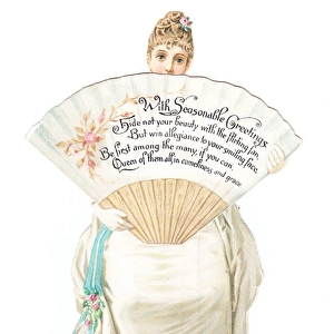 Christmas card in the shape of a woman holding a fan