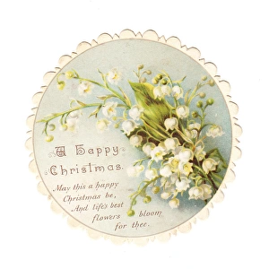 Circular Christmas card with lilies of the valley