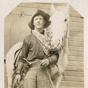 City cowboy with his white horse, USA
