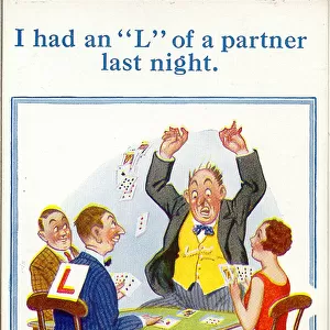 Comc postcard, Four people playing cards Date: 20th century