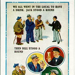 Comic postcard, Buying rounds in a pub - or not Date: 20th century