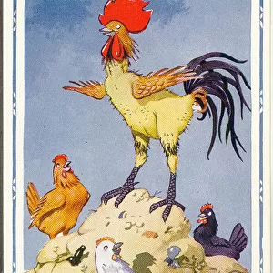 Comic postcard, Cockerel and hens, egg production, WW2 Date: 1940s