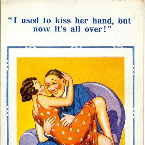 Comic postcard, Couple in an armchair Date: 20th century