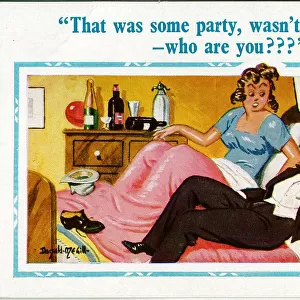 Comic postcard, Couple in bed - who are you? Date: 20th century