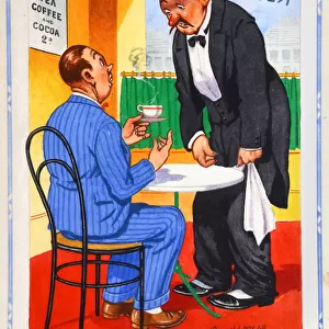 Comic postcard, Customer and waiter in restaurant