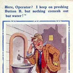 Comic postcard, Drunken man with water spout