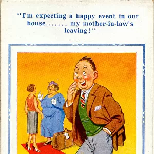 Comic postcard, Husband, wife and mother-in-law Date: 20th century