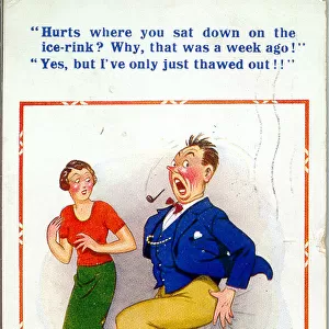 Comic postcard, Just thawed out Date: 20th century
