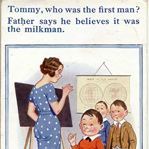 Comic postcard, Little boys and teacher