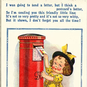 Comic postcard, Little girl posting a card Date: 20th century