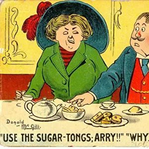 Comic postcard, Polite table manners Date: 20th century