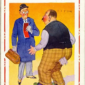 Comic postcard, Rent collector and tenant Date: 20th century