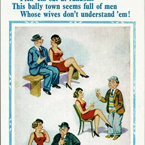 Comic postcard, Unhappy husbands whose wives don t understand them Date: 20th century