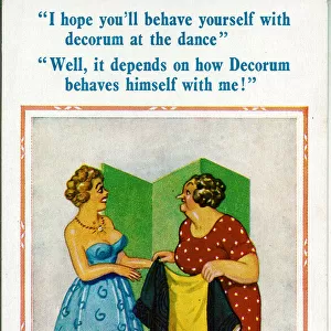 Comic postcard, Woman going out to a dance