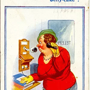 Comic postcard, Woman on the phone