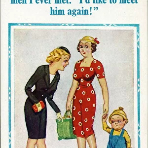 Comic postcard, Two women and a little boy Date: 20th century